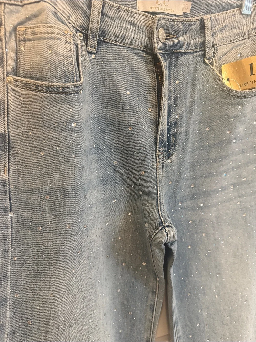 L/C  COLLECTION Light Wash Embellished Straight Jeans